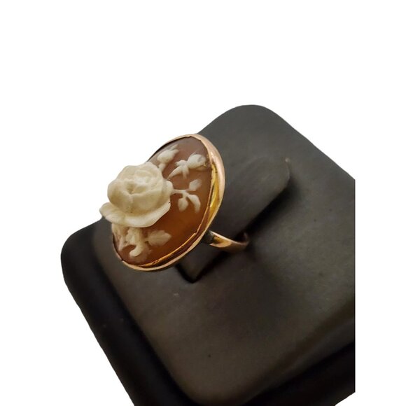 Antique 10kt Gold Raised Flower Cameo Ring Size 5 (A5317) - Picture 2 of 6